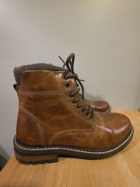 Brown Leather Lace-Up Ankle Boots